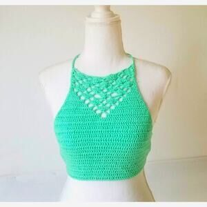 Handmade Crop Top, Cross Back crochet Bikini top - Size S